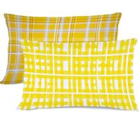 Giallo Federe Cuscino Letto 50x75 Tartan Copricuscino Super Morbido Cuscini Letto Copriguanciale con Cerniera Copri Cuscino Cervicale per Dormire Lavabili Lavatrice, per Camera Home Decor R-482