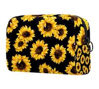 Giallo Fioritura Girasoli Nero Piccola Borsa Trucco per le Donne Cosmetici Borsa di Immagazzinaggio con Cerniera Accessori di Bellezza Organizer Bag, Multicolore 01, 18.5x7.5x13cm/7.3x3x5.1in