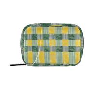 Giallo lime - Borsa per medicinali moderna con scomparti rimovibili, motivo pied-de-poule verde