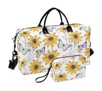 Giallo Margherite e Farfalle Bianco Decorativo Bagagli Borsa da Viaggio Tote Bag con Toiletry Bag per Aereo Viaggio 2 Pz Set Bolsa para en Avion
