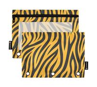 Giallo Nero Zebre Pattern Zipper Raccoglitore Sacchetti con Finestra Trasparente Colore Matita Caso Finestra Trasparente & Occhielli 3 Anelli Raccoglitore per Scuola, Ufficio e Casa Multicolore 2 PZ