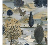 Cigno Lago Holden Carta da Parati 13491 Ocra/Blu Scuro Alberi Uccelli Botanico