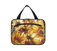 Giallo Pittura A Olio Sensazione Girasole Hanging Bag per Gli Uomini Viaggio con Gancio, Designer Portatile Cosmetico Organizzatore per Adulti Palestra Bolso de Mano para Hombre L