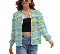 Giallo Rubber Duck And Bubbles Giacca Donna Stampa Bomber Giacche Felpa Camicia Outwear Cappotti Casual, Stile:, S