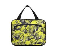 Giallo Sketch Elefanti Hanging Bag per le donne Viaggio con gancio, Designer Chic Tote Bag per accessori Must Haves Toilet bolso de Mano para Hombre, Elefanti Gialli Sketch, L, casual