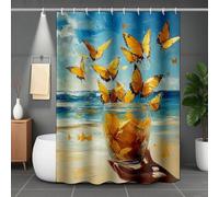 Giallo Tenda Doccia 200 x 240 cm, Modello Farfalla Tenda Doccia Impermeabile Shower Curtain Orlo Ponderato con 12 Anelli, Stampa Shower Curtain per Vasca, Dormitorio, Famiglia, Hotel -lsy2507OU