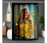 Giallo Tenda Doccia 80x200cm, Modello Farfalla Tenda Doccia Impermeabile Shower Curtain Orlo Ponderato con 12 Anelli, Stampa Shower Curtain per Bagno, Vasca, Dormitorio, Famiglia, Hotel -lsy2507MB