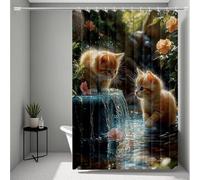 Giallo Tenda Doccia HD Stampa 90x200 cm, Impermeabile Tenda Doccia Gatto Shower Curtain con 12 Anelli, Orlo Ponderato Durevole e Lavabile Shower Curtain per Bagno, Vasca, Dormitorio -ly250721R3KER