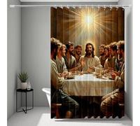 Giallo Tenda Doccia HD Stampa 90x200 cm, Impermeabile Tenda Doccia L'Ultima Cena Shower Curtain con 12 Anelli, Orlo Ponderato Durevole e Lavabile Shower Curtain per Bagno, Vasca, Dormitorio -ly25072YU