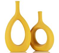 Giallo Vasi Ceramica Set di 2,Vase Decoratif Vaso Ceramica Rotondo da Fiori Decorativo in Stile Moderno,Nordic Minimalismo Stile,per Soggiorno,Ufficio,Tavolo Decor