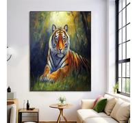 Giallo-Verde Decorazione Per La Casa,Manifesto,Tigre Elegante Decorazione Animali Dipinti Ad Olio Camera Da Letto,Stampa Immagini Soggiorno Ufficio Parete Poster,Senza Cornice 50X70Cm