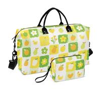 Giallo-Verde Fiore Motivo A Scacchi Decorativo Grande Borsa Da Viaggio Sport Palestra Borsa con Cinghia Regolabile per Escursionismo Grande Capacità Bolsa de lona para