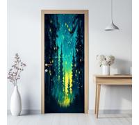 Giallo Verde Sticker Porta 3D Autoadesivo 95 x 215 cm, Vinile Impermeabile Rimovibile, Decalcomania Murale Foresta Dei Sogni Lucciola Cielo Adesivo Decorativo per Soggiorno Bagno Arredamento Casa