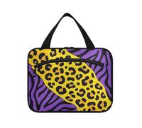 Giallo-Viola Leopard Print Hanging Borse per Viaggiare con gancio, Designer Necessities Borse con Cerniera per le Donne Hotel maleta para maquillaje L