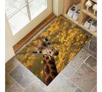 Giallo Zerbino Interno, Zerbino Ingresso a Pelo Corto Foresta Foglie, Tappetino Antiscivolo Lavabile in Lavatrice, Stampa Giraffa Cattiva Tappetino d'Ingresso per Cane 80 x 120 cm