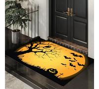 Giallo Zerbino Interno, Zerbino Ingresso a Pelo Corto Pipistrelli Volanti Cimitero, Tappetino Antiscivolo Lavabile in Lavatrice, Stampa Albero Contorto Zucca Tappetino d'Ingresso per Cane 90 x 150 cm