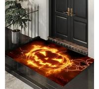 Giallo Zerbino Interno, Zerbino Ingresso a Pelo Corto Sfondo Cartone Animato, Tappetino Antiscivolo Lavabile in Lavatrice, Stampa Fiamma Fulmine Zucca Tappetino d'Ingresso per Cane 45 x 75 cm