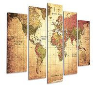 Giallobus - 5 Multi pannello Art Board - Mappa del mondo antica - Legno Mdf - 140x100