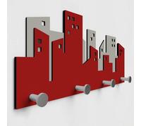 Giallobus - Appendiabiti da parete 4Me - 13 - Skyline Palace - Legno Mdf + Alluminio - 60L x 25l cm - 01 - M - Attaccapanni da Muro con 4 Ganci in Alluminio e Legno