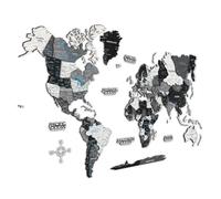Giallobus - Mappa del mondo 3d - Mappa del Mondo 3D - Legno MDF - 120.5L x 70.5l cm - 04 - Ash-tounding OVERLAY - Decorazione Parete - Legno MDF Multilivello - Soggiorno Ufficio Camera