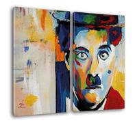 Giallobus - Quadri Grande Formato XXL - Pop Art - Charlie Chaplin - Tela Canvas - 144x100cm | 2pcs. x 70x100cm - Pronto da Appendere - Quadri Moderni per la casa