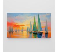 Giallobus - Quadro - 36 - Barche al tramonto - Tela Canvas Telaio Standard - 140L x 80l cm - Pronto da appendere - Quadri moderni per la casa