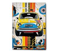 Giallobus - Quadro - 81 - Auto Epoca 500 - Tela Canvas Telaio Standard - 35x50 - Pronto da Appendere - Quadri Moderni per la casa