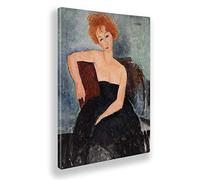 Giallobus - Quadro - Amedeo Modigliani - Donna con Capelli Rossi e Vestito Nero - Tela Canvas Telaio Standard - 50x70 - Pronto da Appendere - Quadri Moderni per la casa