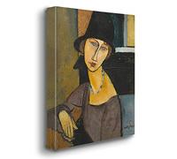 Giallobus - Quadro - Amedeo Modigliani - Jeanne Hebuterne con Cappello - Tela Canvas Telaio Premium Alto Spessore - 100x140 - Pronto da Appendere - Quadri Moderni per la casa