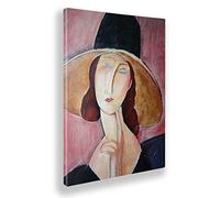Giallobus - Quadro - Amedeo Modigliani - Jeanne Hebuterne con Copricapo Largo - Tela Canvas Telaio Standard - 50x70 - Pronto da Appendere - Quadri Moderni per la casa