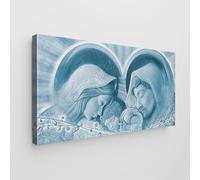 Giallobus - Quadro - Art Capezzale moderno - Tela Standard - 100x50-13 - Benedizione della Sacra Famiglia - Celeste - Pronto da appendere - Quadri moderni per la casa