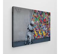 Giallobus - Quadro - Banksy - Art Banksy - Tela Standard - 70x50-04 - Bambino apre il sipario - Pronto da appendere - Quadri moderni per la casa