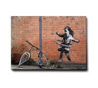 Giallobus - Quadro - Banksy - Bambina bicicletta Hula hoop - Tela Canvas Telaio Premium Alto Spessore - 100x70 - Pronto da appendere - Quadri moderni per la casa