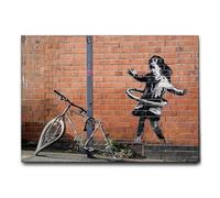 Giallobus - Quadro - Banksy - Bambina bicicletta Hula hoop - Tela Canvas Telaio Standard - 70x50 - Pronto da appendere - Quadri moderni per la casa