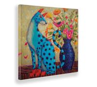 Giallobus - Quadro - Cindy Revell - Il Leopardo Azzurro - Tela Canvas Telaio Standard - 35x35 - Pronto da Appendere - Quadri Moderni per la casa