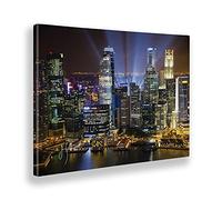 Giallobus - Quadro - Jim Zuckerman - Singapore skyline di notte - Tela canvas - 140x100 - Pronto da appendere - Quadri moderni per la casa