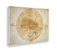 Giallobus - Quadro - Leonardo Da Vinci - Mappa di Imola - Tela canvas - 70x50 - Pronto da appendere - Quadri moderni per la casa