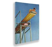 Giallobus - Quadro - Norman Rockwell - Ragazzo sul trampolino - Tela canvas - 100x140 - Pronto da appendere - Quadri moderni per la casa - Vintage - Retrò