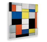 Giallobus - Quadro - Piet Mondrian - Composizione A con Nero, Rosso, Grigio, Giallo e Blu - Tela canvas - 70x70 - Pronto da appendere - Quadri moderni per la casa