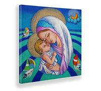 Giallobus - Quadro - Stefano Calisti - Capezzale Moderno - Madonna con Bambino sul Mare - Tela Canvas Telaio Standard - 100x100 - Pronto da Appendere - Quadri Moderni per la casa