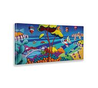 Giallobus - Quadro - Stefano Calisti - Mare d'estate con barche - Tela canvas - 140x60 - Pronto da appendere - Quadri moderni per la casa