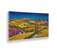 Giallobus - Quadro - Stefano Calisti - Montagne verdi con campi e alberi - Tela canvas - 100x50 - Pronto da appendere - Quadri moderni per la casa