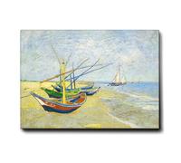 Giallobus - Quadro - Vincent Van Gogh - Barche da pesca sulla spiaggia - Tela Canvas Telaio Premium Alto Spessore - 70L x 50l cm - Pronto da appendere - Quadri moderni per la casa