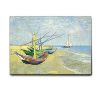 Giallobus - Quadro - Vincent Van Gogh - Barche da pesca sulla spiaggia - Tela Canvas Telaio Standard - 50L x 35l cm - Pronto da appendere - Quadri moderni per la casa