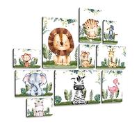Giallobus - Set 10 Quadri Multi Pannello - Animaletti della Giungla - Legno MDF - | 2 x 42x29,7cm | 4 x 29,7x21cm | 4 x 21x14,85cm | - Pronti da Appendere - Quadri Moderni per la casa