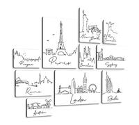 Giallobus - Set 10 Quadri Multi Pannello - Città - City Line 1 - Legno MDF - | 2 x 42x29,7cm | 4 x 29,7x21cm | 4 x 21x14,85cm | - Pronti da Appendere - Quadri Moderni per la casa