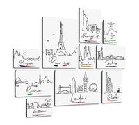 Giallobus - Set 10 Quadri Multi Pannello - Città - City Line 2 - Legno MDF - | 2 x 42x29,7cm | 4 x 29,7x21cm | 4 x 21x14,85cm | - Pronti da Appendere - Quadri Moderni per la casa