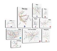 Giallobus - Set 10 Quadri Multi Pannello - Città - Metropolitan 02 - Legno MDF - | 2 x 42x29,7cm | 4 x 29,7x21cm | 4 x 21x14,85cm | - Pronti da Appendere - Quadri Moderni per la casa