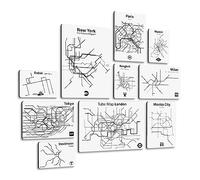 Giallobus - Set 10 Quadri Multi Pannello - Città - Metropolitan 03 - Legno MDF - | 2 x 42x29,7cm | 4 x 29,7x21cm | 4 x 21x14,85cm | - Pronti da Appendere - Quadri Moderni per la casa