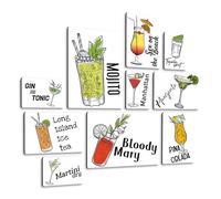 Giallobus - Set 10 Quadri Multi Pannello - Drink - Cocktail - Legno MDF - | 2 x 42x29,7cm | 4 x 29,7x21cm | 4 x 21x14,85cm | - Pronti da Appendere - Quadri Moderni per la casa